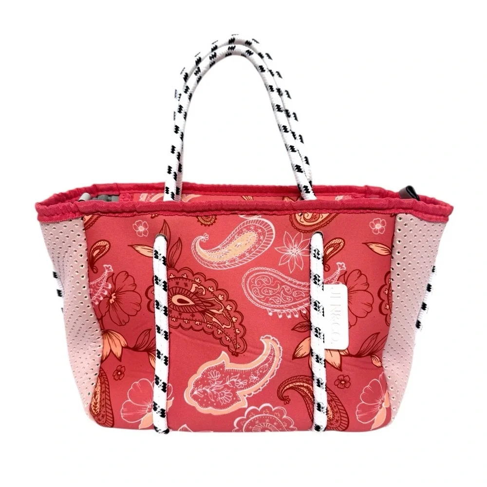 Jen & Co Neoprene Tote Coral Elegant Paisley Tote Bag EUC